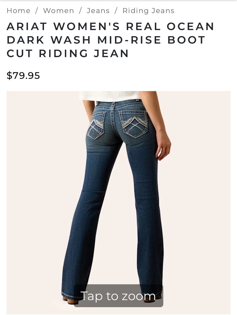 Ariat Dark Wash Straight Leg Jeans in Indigo